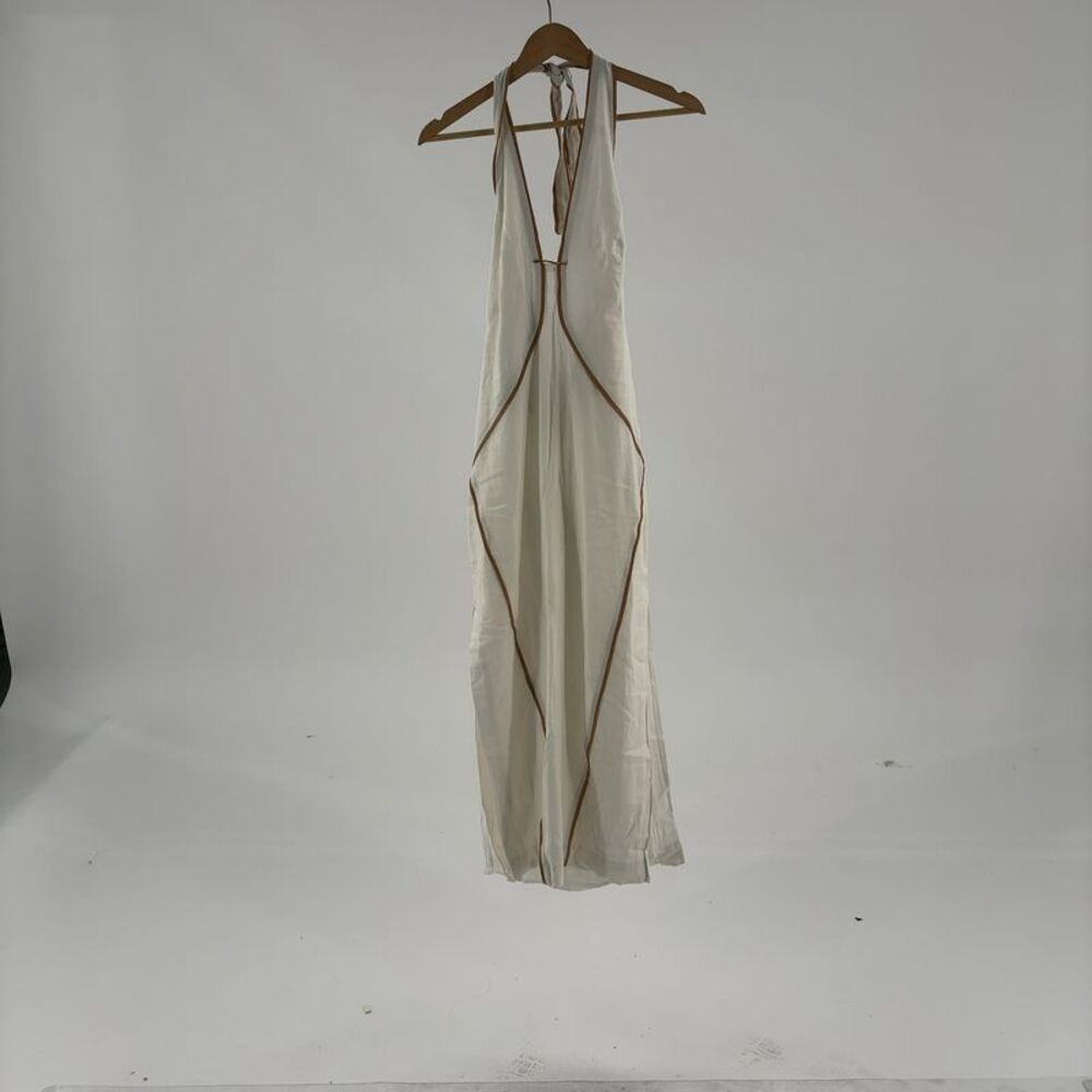 Vix Paula Hermanny Cream Halter Maxi Dress with V-Neck and Side Slit